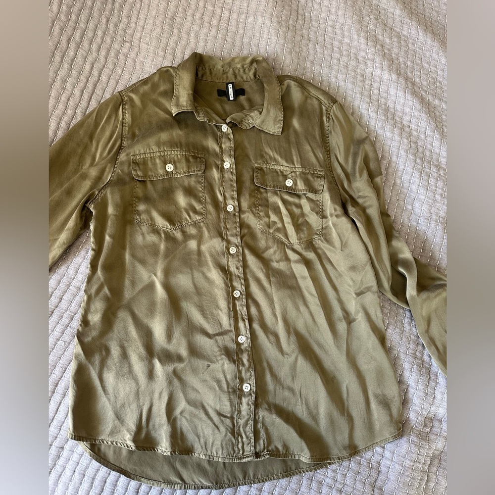 J.Crew Olive Green Button-Up Silk Shirt